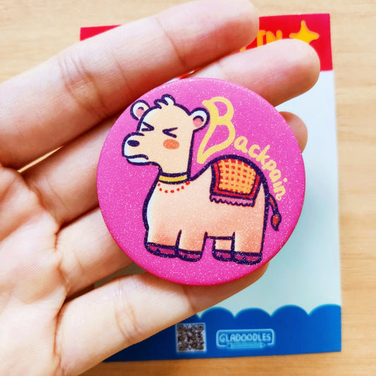 "Backpain" Button Pin (Glitter) | 1.75 Inches