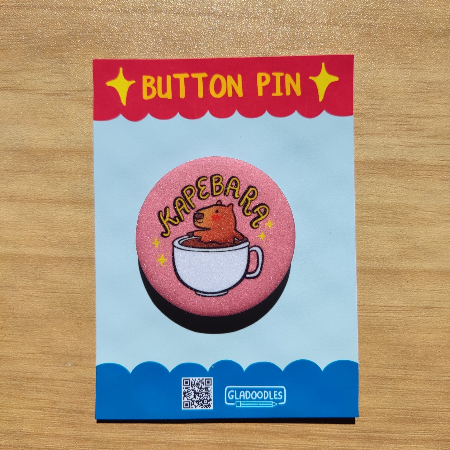 Kapebara Button Pin (Glitter) | 1.75 Inches