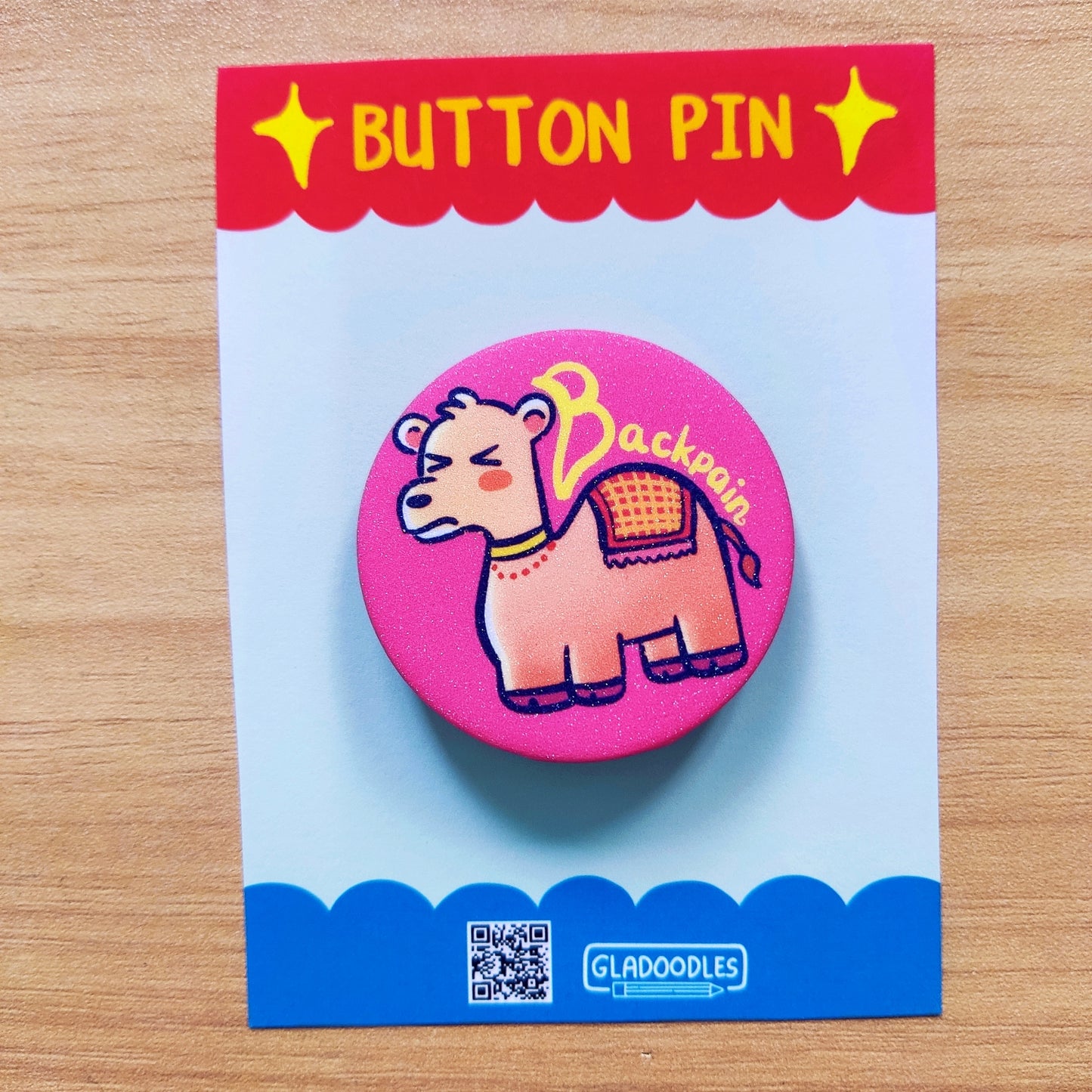 "Backpain" Button Pin (Glitter) | 1.75 Inches