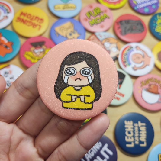 "PJ Crying" Button Pin (Glitter) | 1.75 Inches