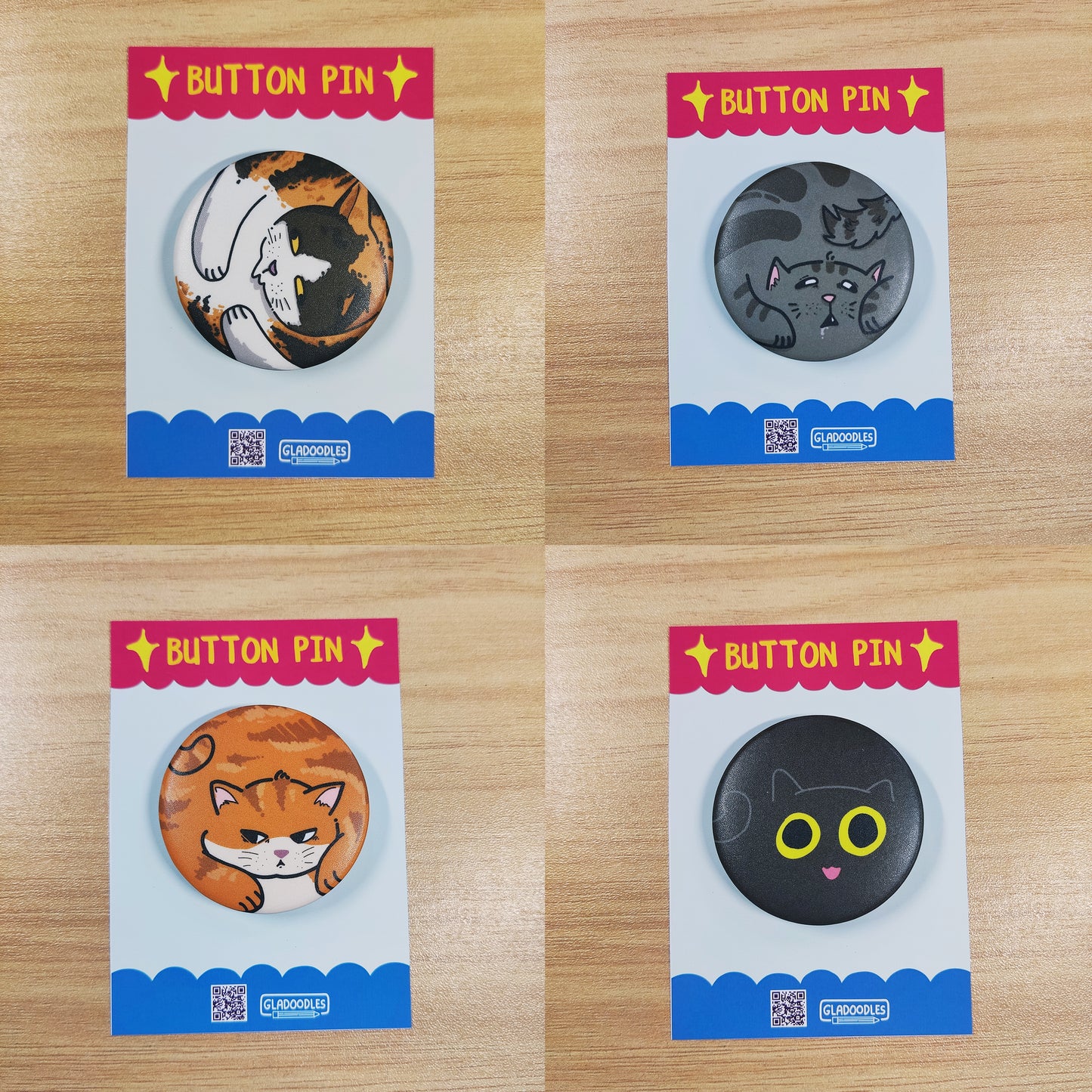 Cats Button Pin ( Matte) - Art by EDS | 1.75 Inches