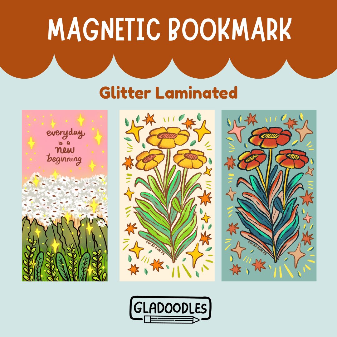 Floral Design Magnetic Bookmark | Glitter Laminated