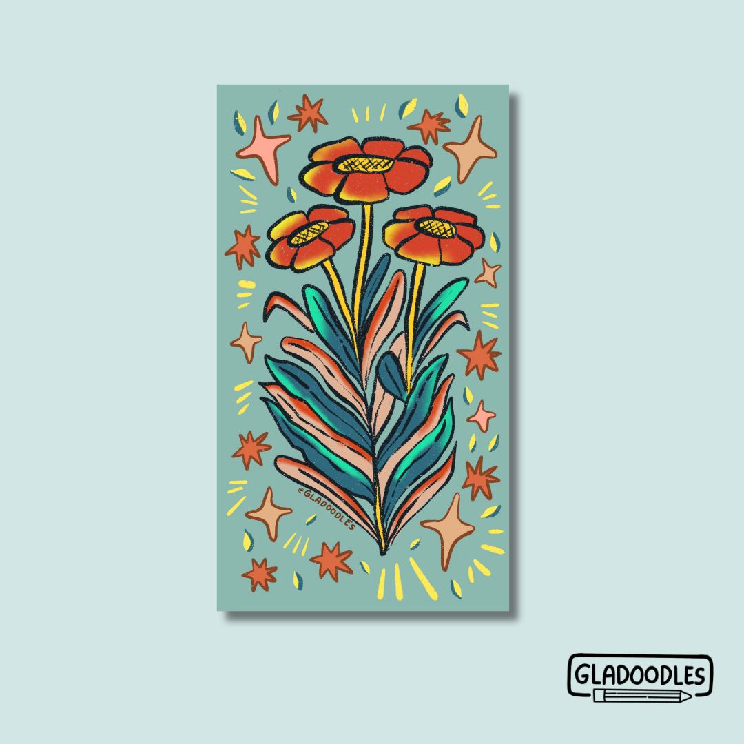 Floral Design Magnetic Bookmark | Glitter Laminated