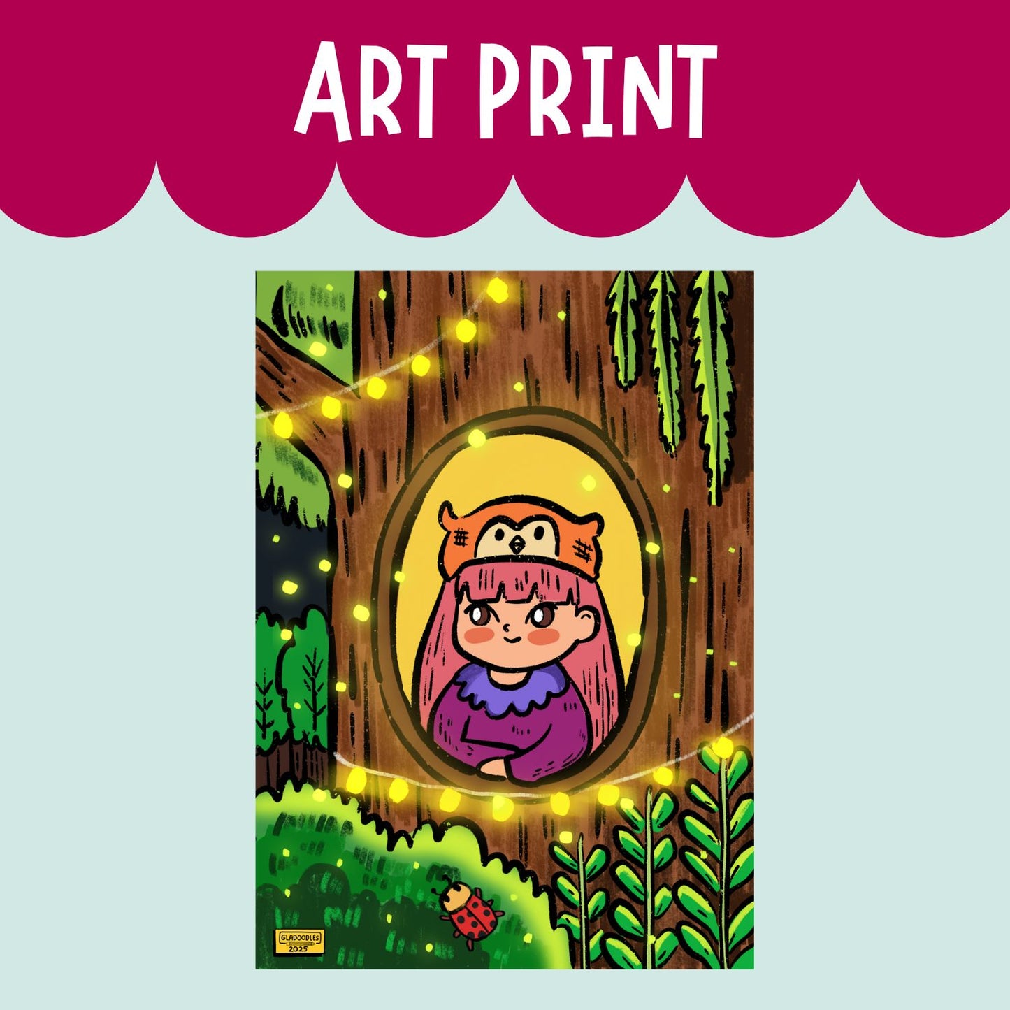Girl in the whimsical tree ART PRINT