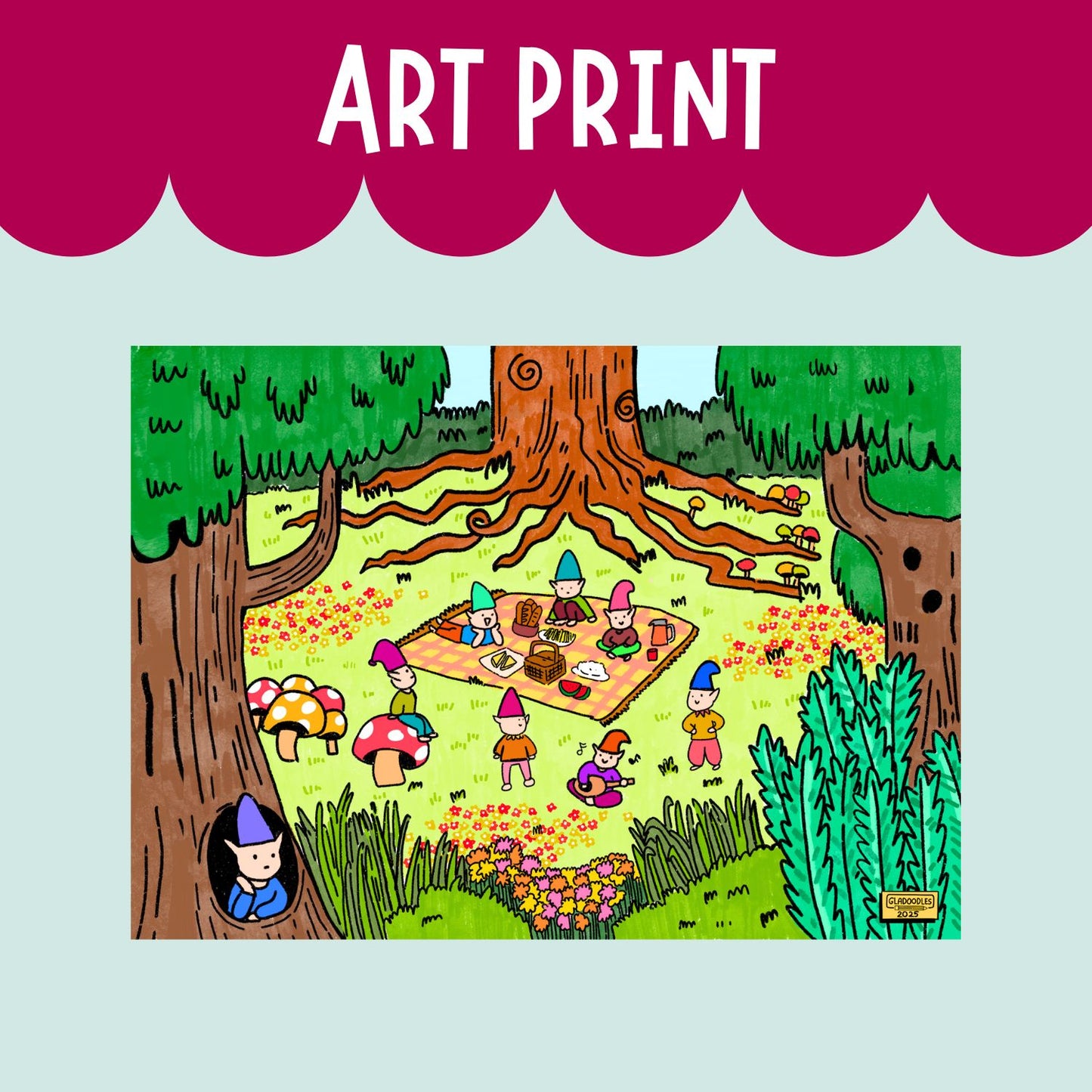 Dwarfs having a picnic ART PRINT