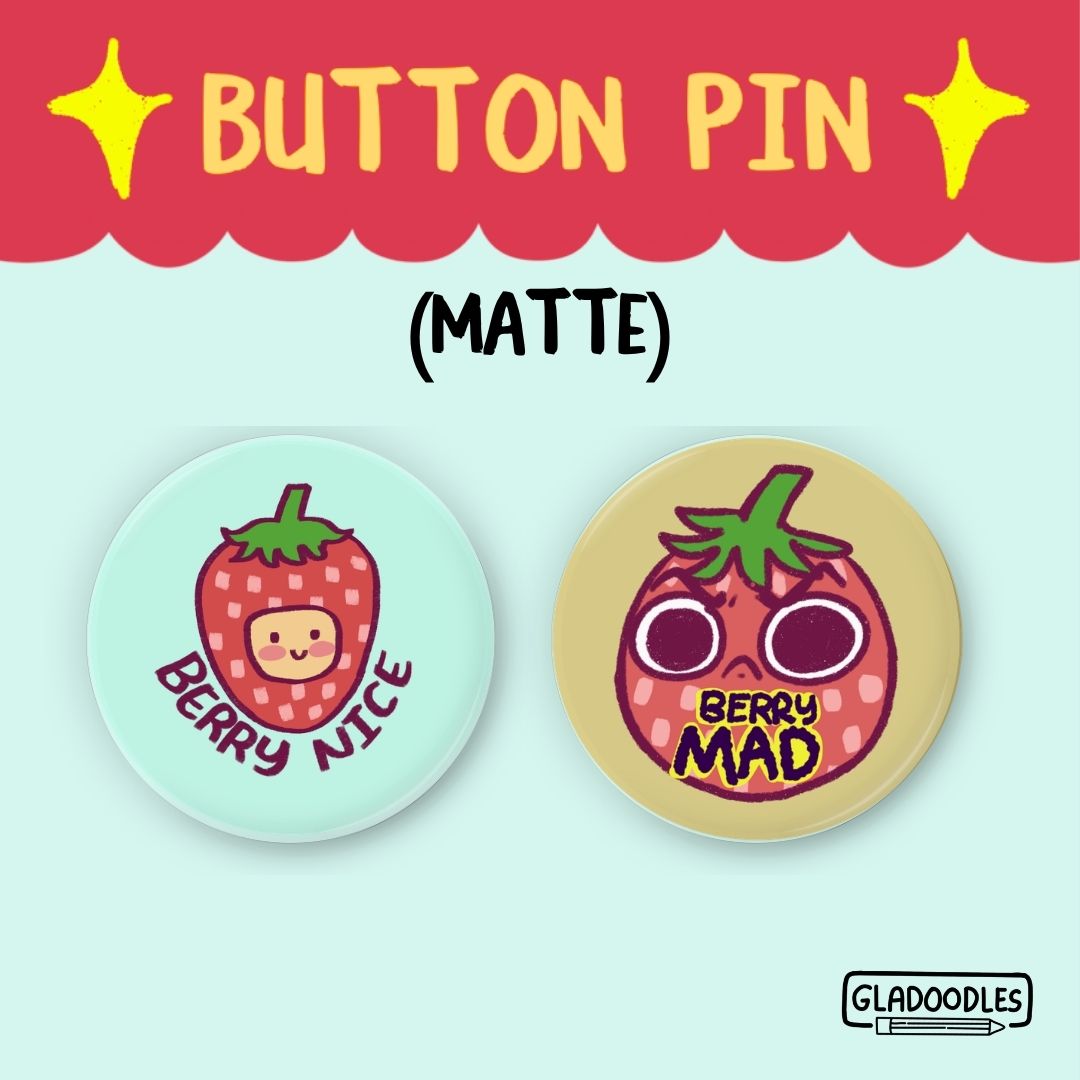 Strawberry Button Pins | 1.75 Inches