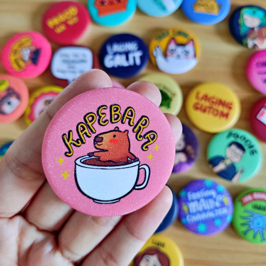 Kapebara Button Pin (Glitter)  | 1.75 Inches