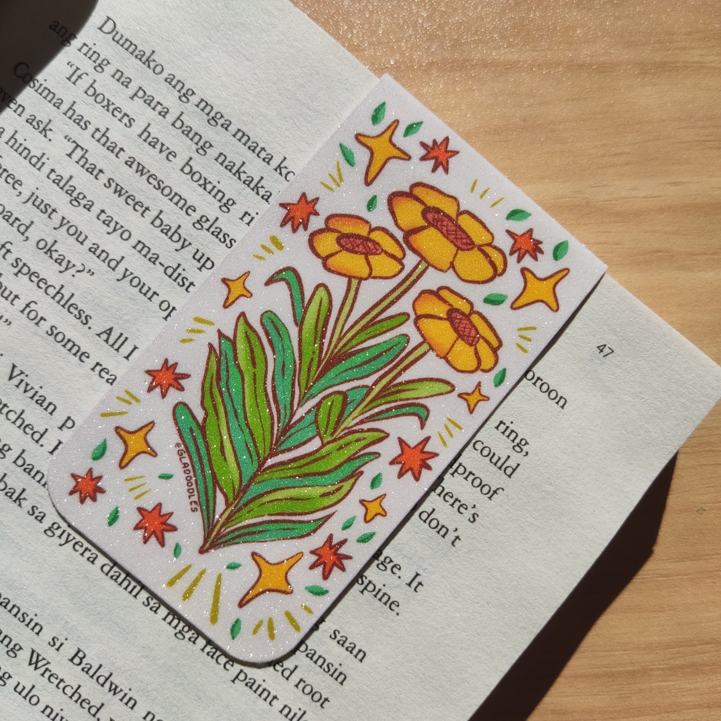 Floral Design Magnetic Bookmark | Glitter Laminated