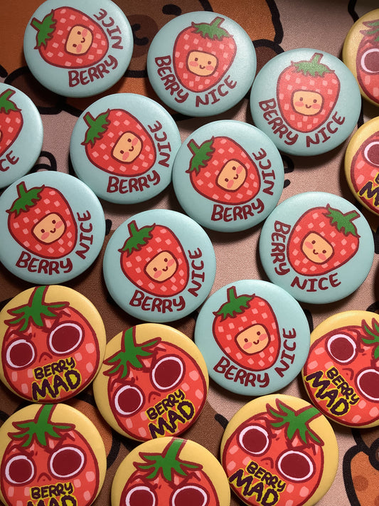 Strawberry Button Pins | 1.75 Inches